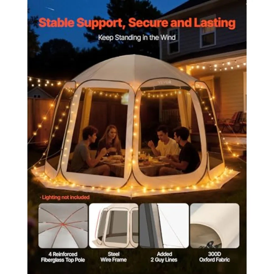 12 x 11 ft Pop up Screen House Tent 10-12 Person Screen Gazebo w/Carry Bag Netting Sides and Ground Stakes Quick Setup Screened