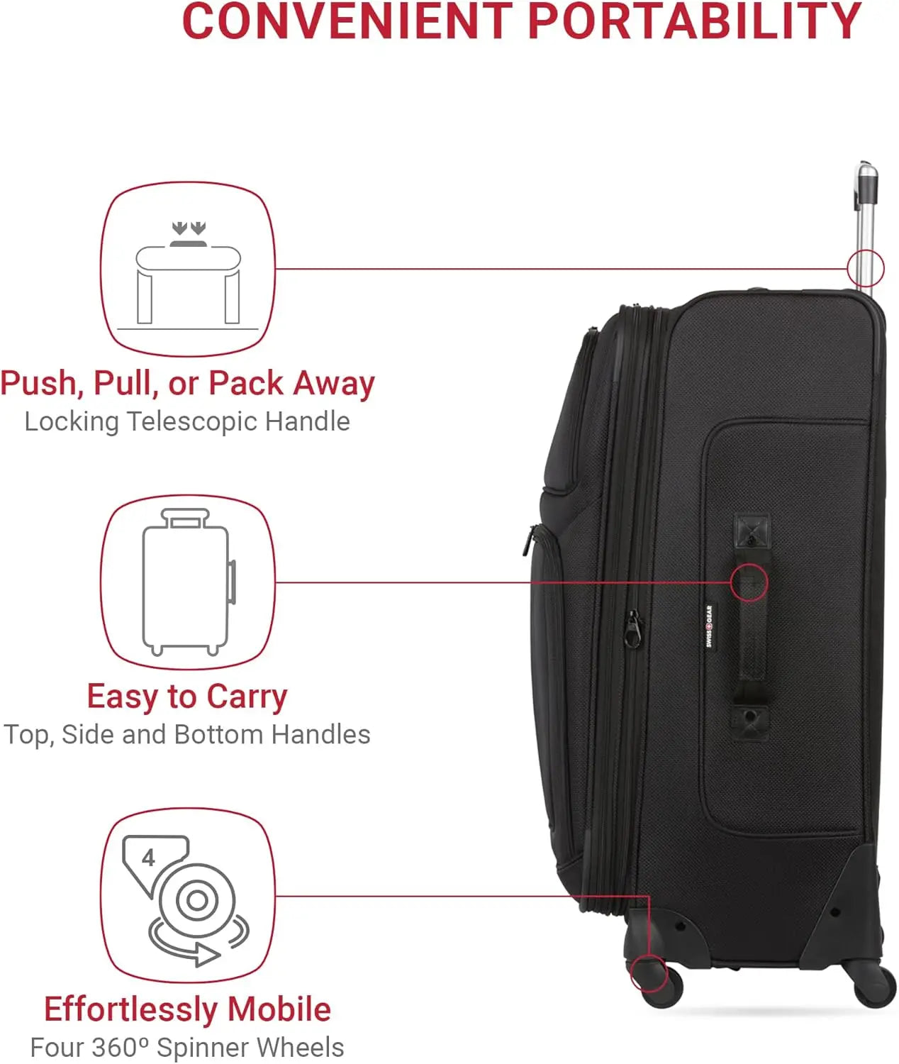 Expandable Spinner Luggage, Durable Lightweight Travel Suitcase, Black, Checked-Large 29-Inch