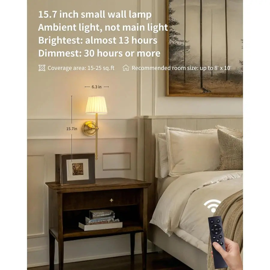 Cordless Wall Sconces Set of 2, Small Wireless 5200mAh Rechargeable Battery Fabric LED Wall Lamps, Portables Lightings for Wall