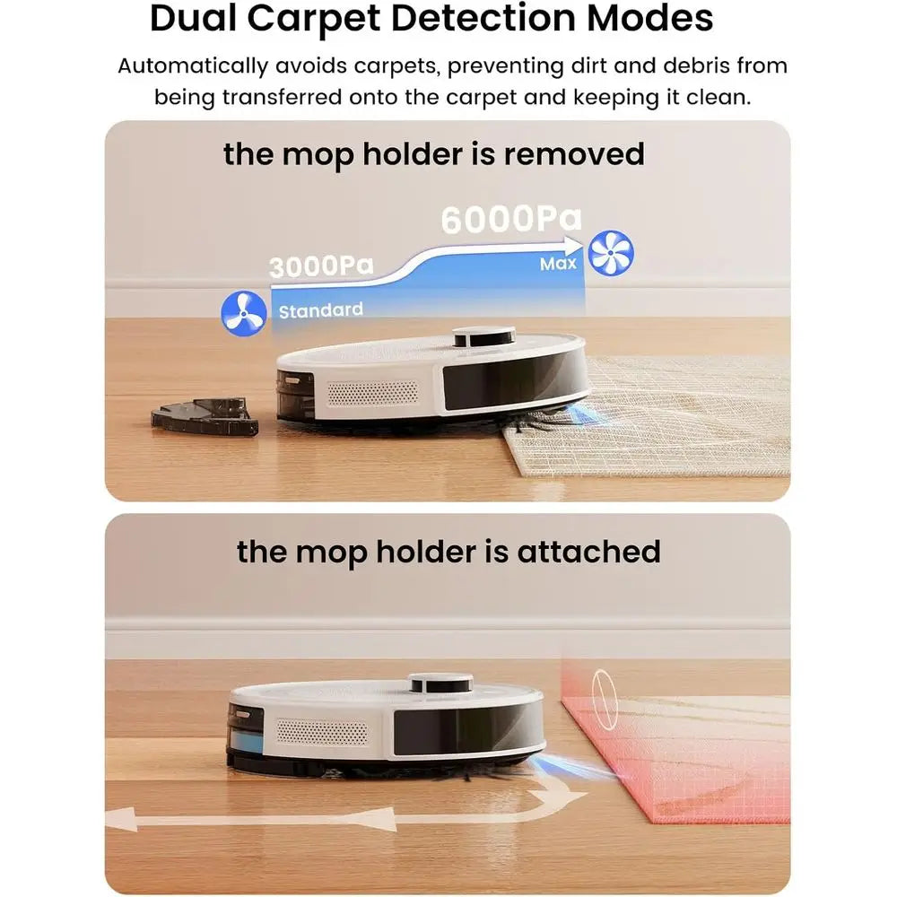 Smart Robot Vacuum and Mop: 75-Day Auto-Empty, 6000Pa Suction, Custom Cleaning, Mapping, 140 Min Run, Carpet Brush, 2.4G/5G Wi-F
