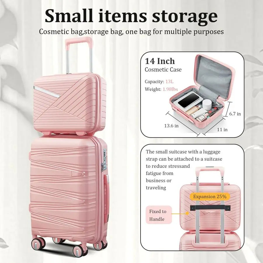Piece Carry On Luggage Set 20 Inch, Expandable PP Hardshell Suitcase with Detachable Spinner Wheels amp TSA Lock, Includes Cosme