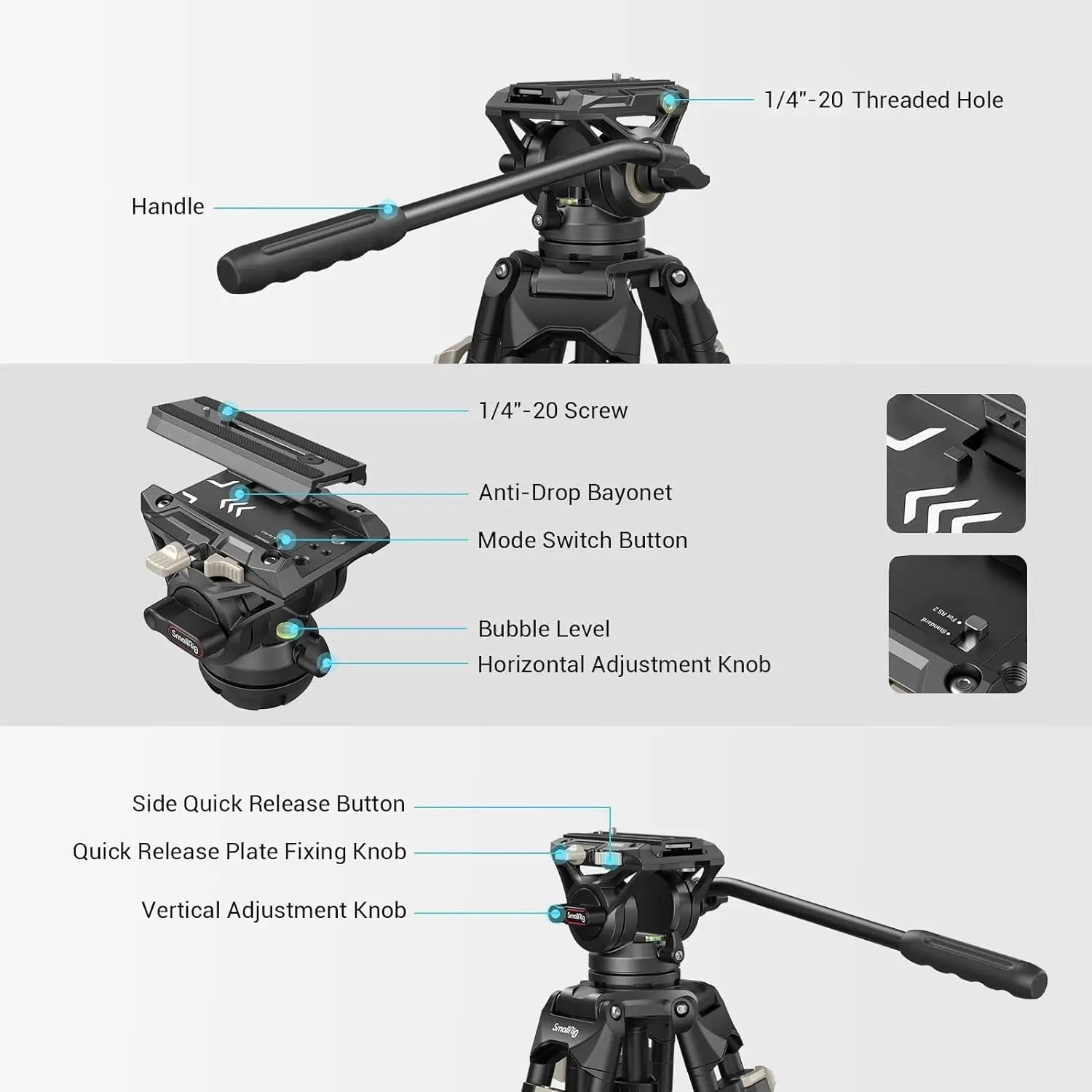 73" Heavy Duty Tripod with 360 Degree Fluid Head and Quick Release Plate for DSLR, Camcorder, Cameras