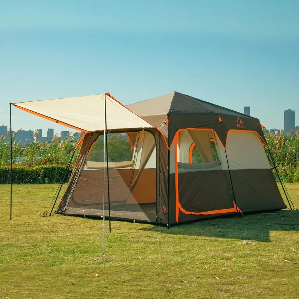 6-14 Person Family Cabin Tent with 2 Rooms, 3 Doors & 3 Mesh Windows, Waterproof Double Layer, Ideal for Camping and Outdoor Gat
