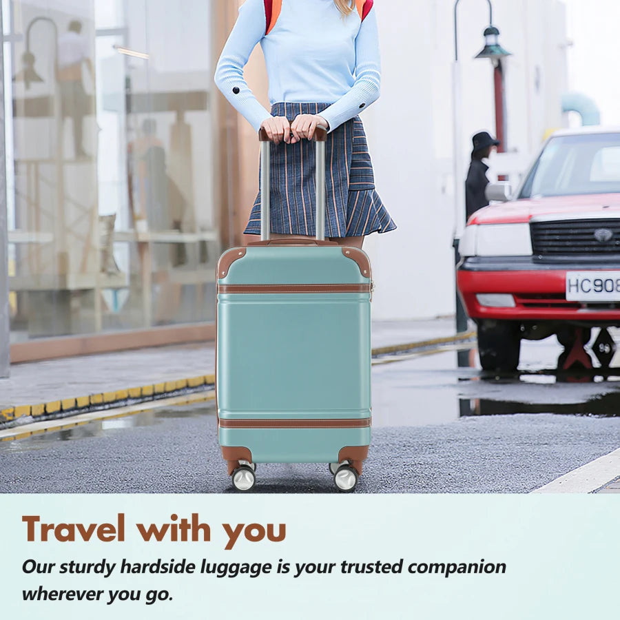 Hardshell luggage sets for travel, polycarbonate, green, lightweight with double spinner wheels and TSA lock