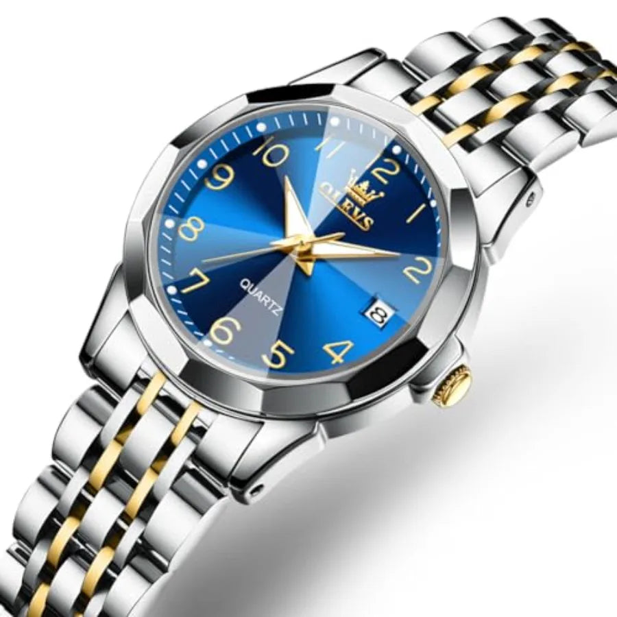 OLEVS Womens Watch Classic Dress Number Female Watches for Ladies Analog Quartz Stainless Steel Waterproof Lumius Day Date Two