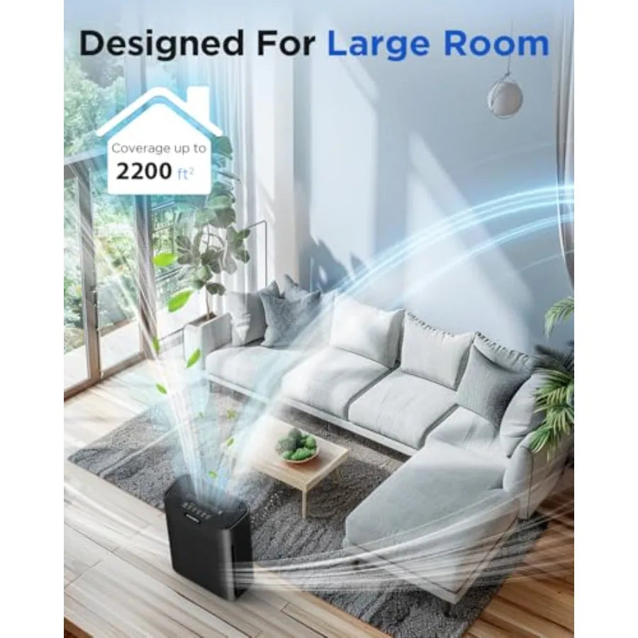 Air Purifier for Large Home Room 2200 Ft with Washable H13 HEPA Filter Black Air Cleaner for Pets Bedroom Smoke Dust Pollen Hai