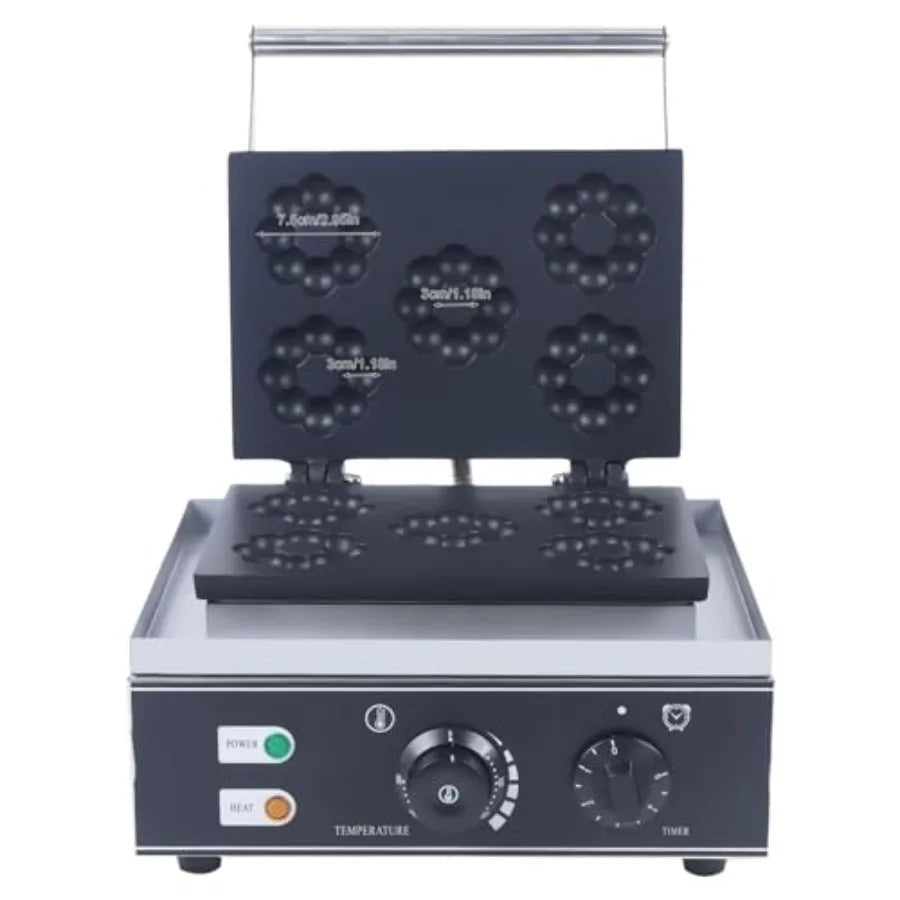 Commercial 1500W 5-Hole Plum Flower Waffle Iron Donut Maker Non-Stick Double-Sided Electric Machine for Breakfast Lunch Snacks