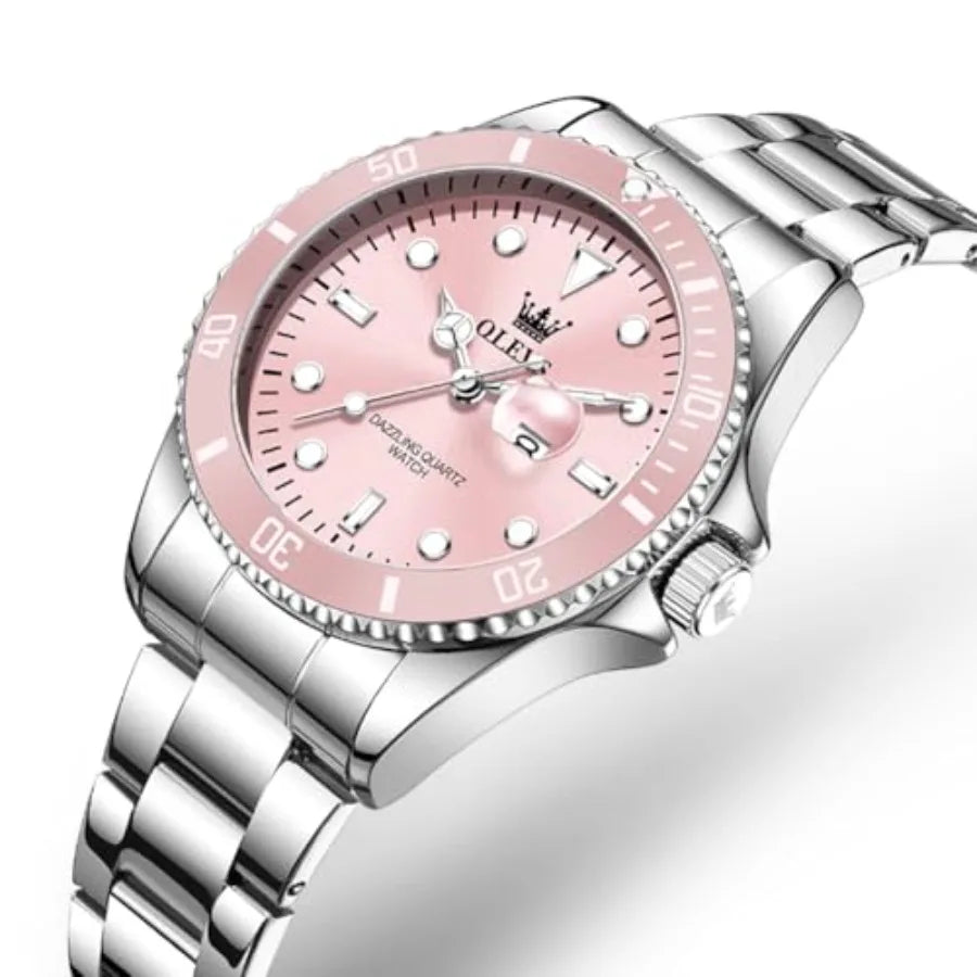 OLEVS Womens Watch Classic Dress Number Female Watches for Ladies Analog Quartz Stainless Steel Waterproof Lumius Day Date Two