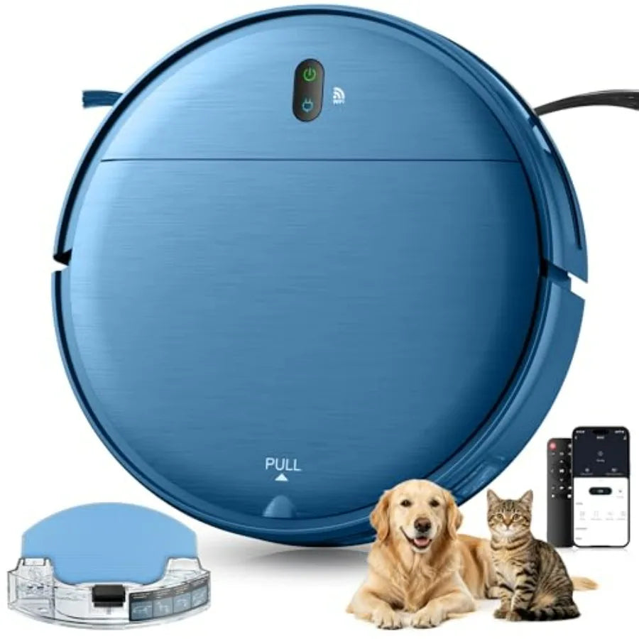 Robot Vacuum and Mop Combo for Pet Hair on Carpets and Hard Surfaces, Slim Self-Charging 2-in-1 Floor Cleaner with Strong Sucti