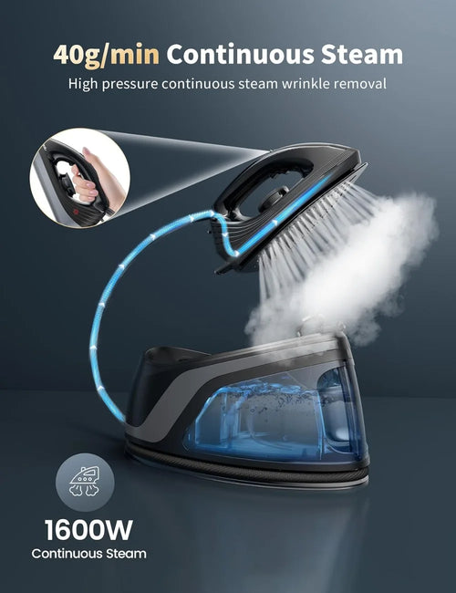 1500W Steam Iron for Clothes, Rapid Heating Ceramic Soleplate, Precise Thermostat Dial, Self-Cleaning, Auto-Off, 44oz Tank