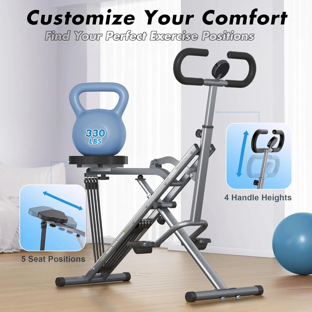 FLYBIRD Squat Machine,Ride Rowing Machine for Glute Core Legs Cardio Exercise,4 Adjustable Resistance Levels,Foldable&Easy Setup