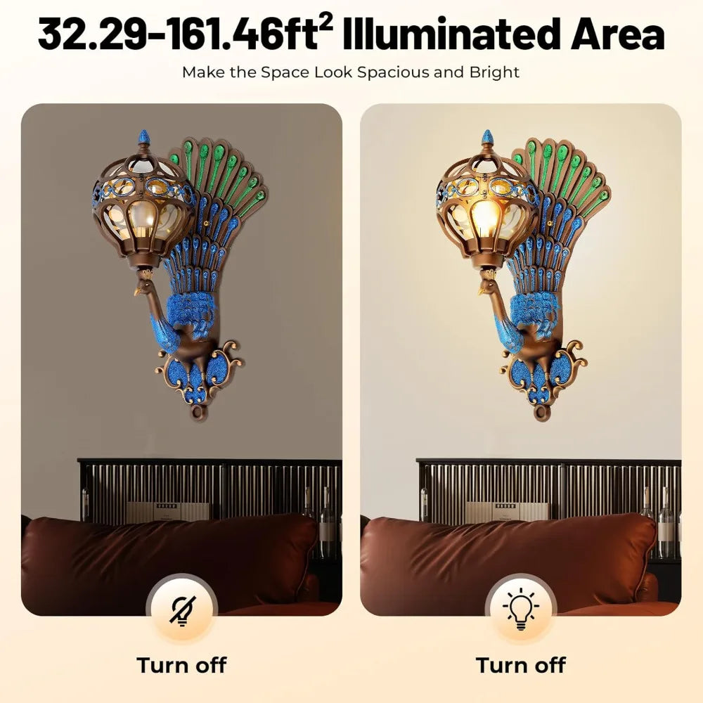 Antique Peacock Wall Lamp,Exterior Wall Light Fixture LED Phoenix Wall Sconce Vintage Peacock Rustic Exterior Wall Light Sconce
