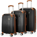 3-Piece Expandable Retro Luggage Set with Lightweight PC-ABS Shell and Double Spinner Wheels in Black