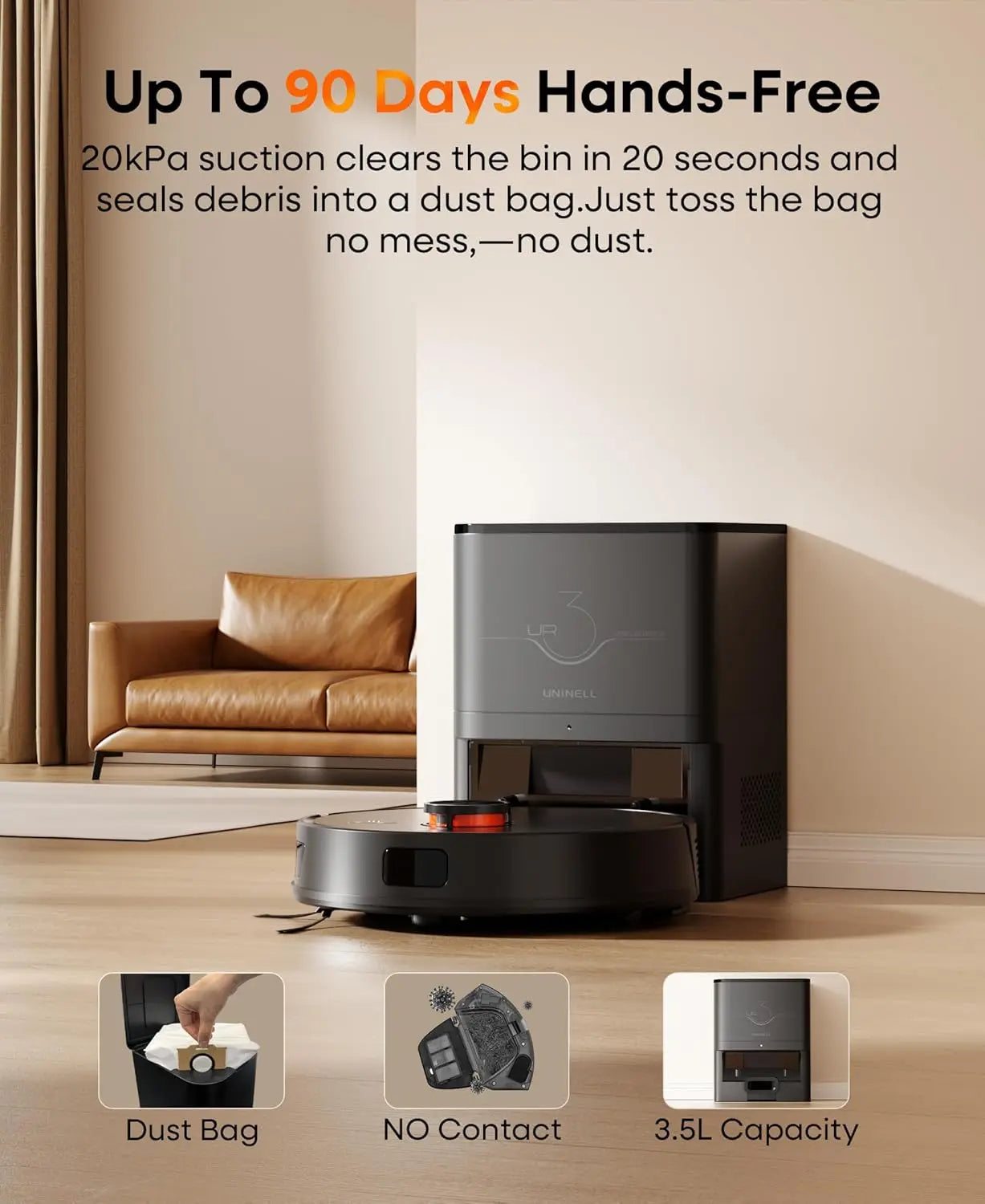 Self-Emptying Robot Vacuum Mop Combo with LiDAR Navigation, 7000Pa Suction, 180 Min Runtime for Pet Hair and Carpets