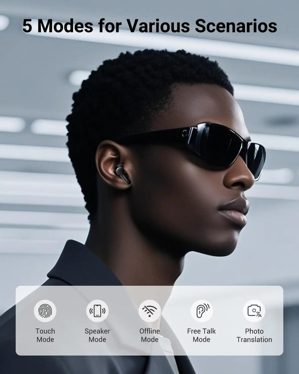 Real-Time AI Translator Earbuds - 144 Languages, 5 Modes for Travel Business Learning, Black