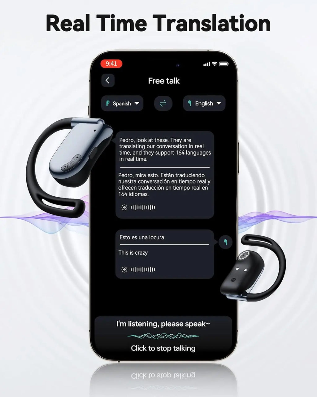 AI Translation Earbuds with Real-Time 164 Languages, 90H Battery, Bluetooth & LED Display for Travel Business Learning