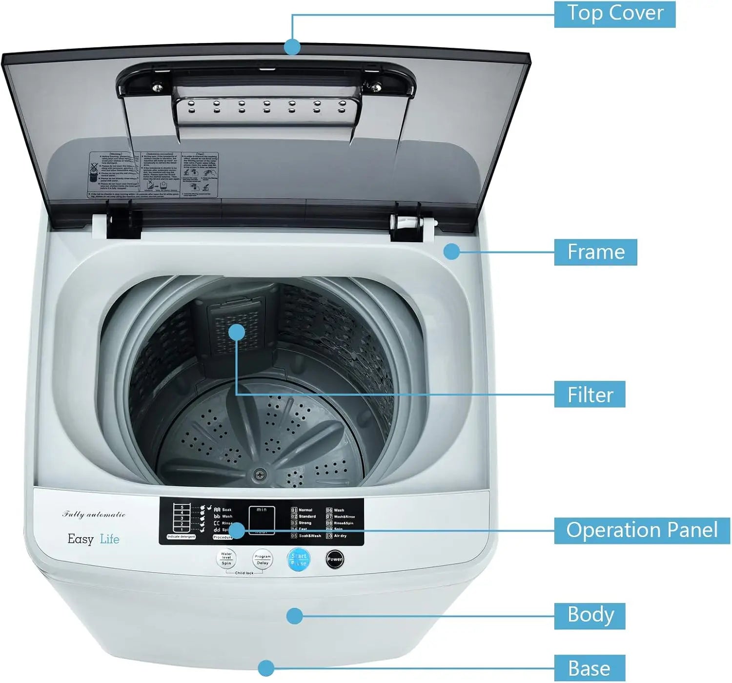 Full Automatic Portable Washing Machine 8.8lbs 2-in-1 Washer & Spinner Combo 1.04 cu.ft 10 Programs Top Load for Apartment Dorm