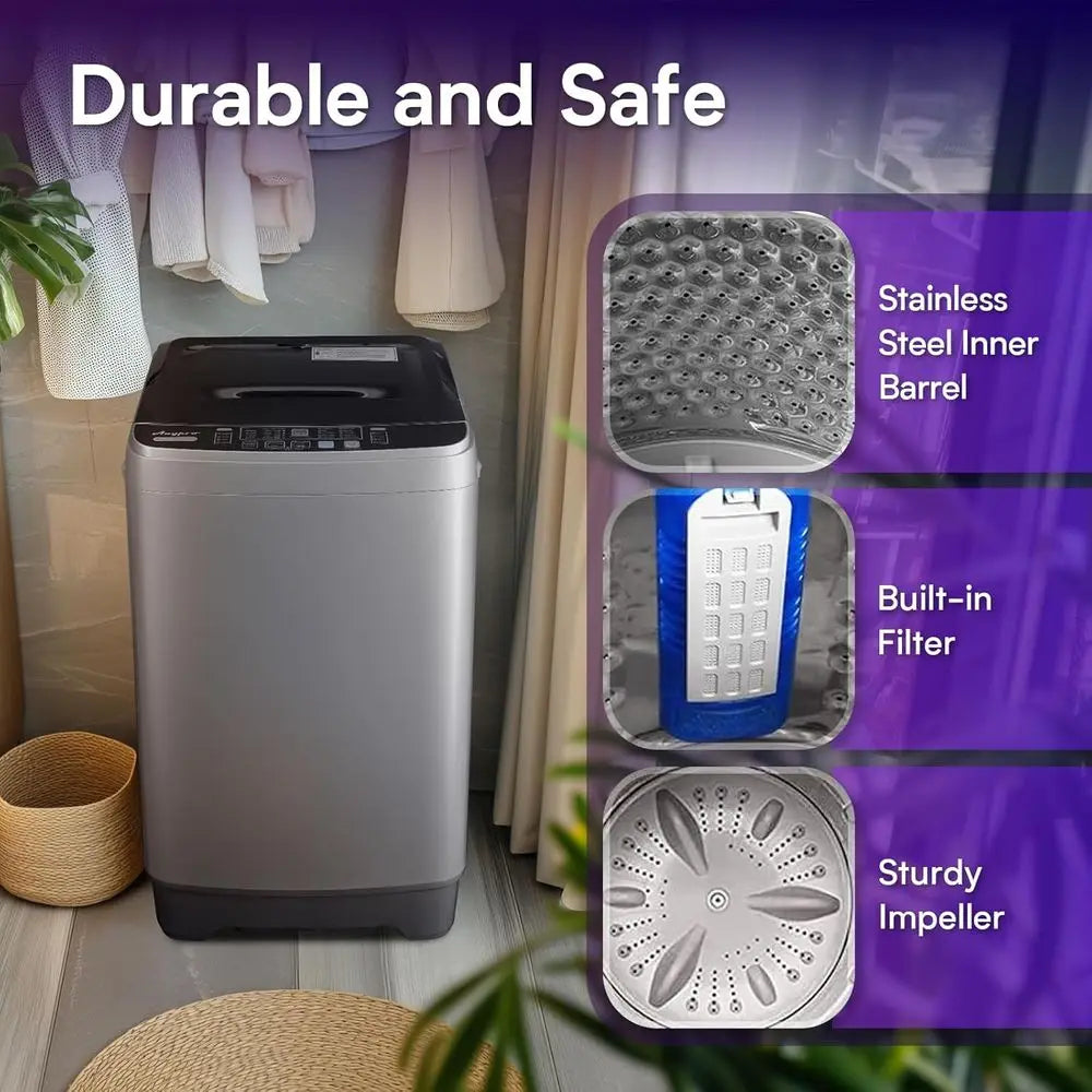 Compact 17.8lbs Automatic Washer and Spinner Combo with 10 Programs and 8 Water Levels, Ideal for RV, Dorm, and Home Laundry, Gr