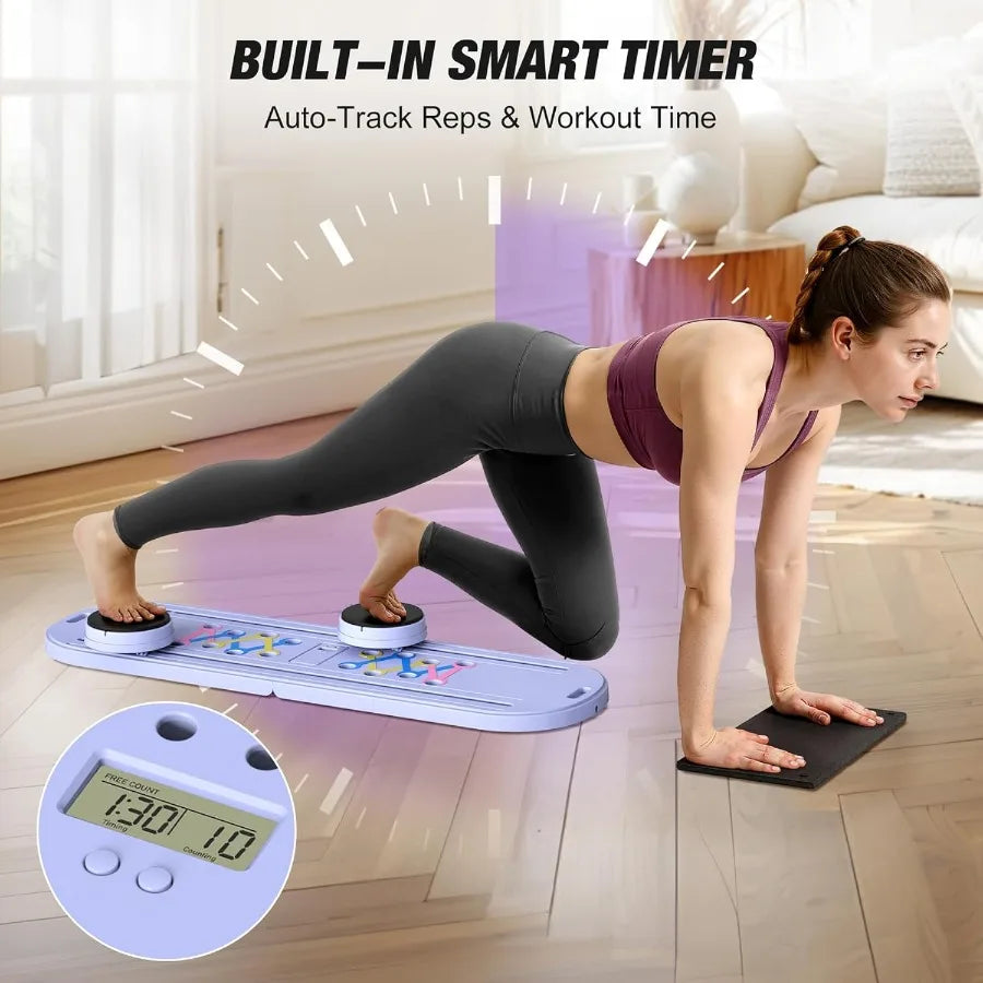 WARMOUNTS Pilates Board for Home Workout 7-in-1 Multifunctional Pilates Reformer Set with Timer Portable Foldable Equipment for