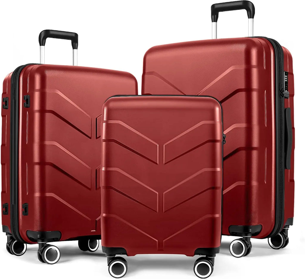 3-Piece Hardside Luggage Set with Spinner Wheels, TSA Lock, Expandable Lightweight Travel Suitcases for Women in Burgundy
