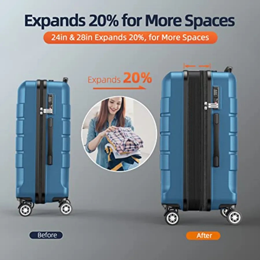 Luggage Sets Expandable 100 PC Durable Suitcase Sets Double Wheels TSA Lock 4 Piece Luggage Set Navy