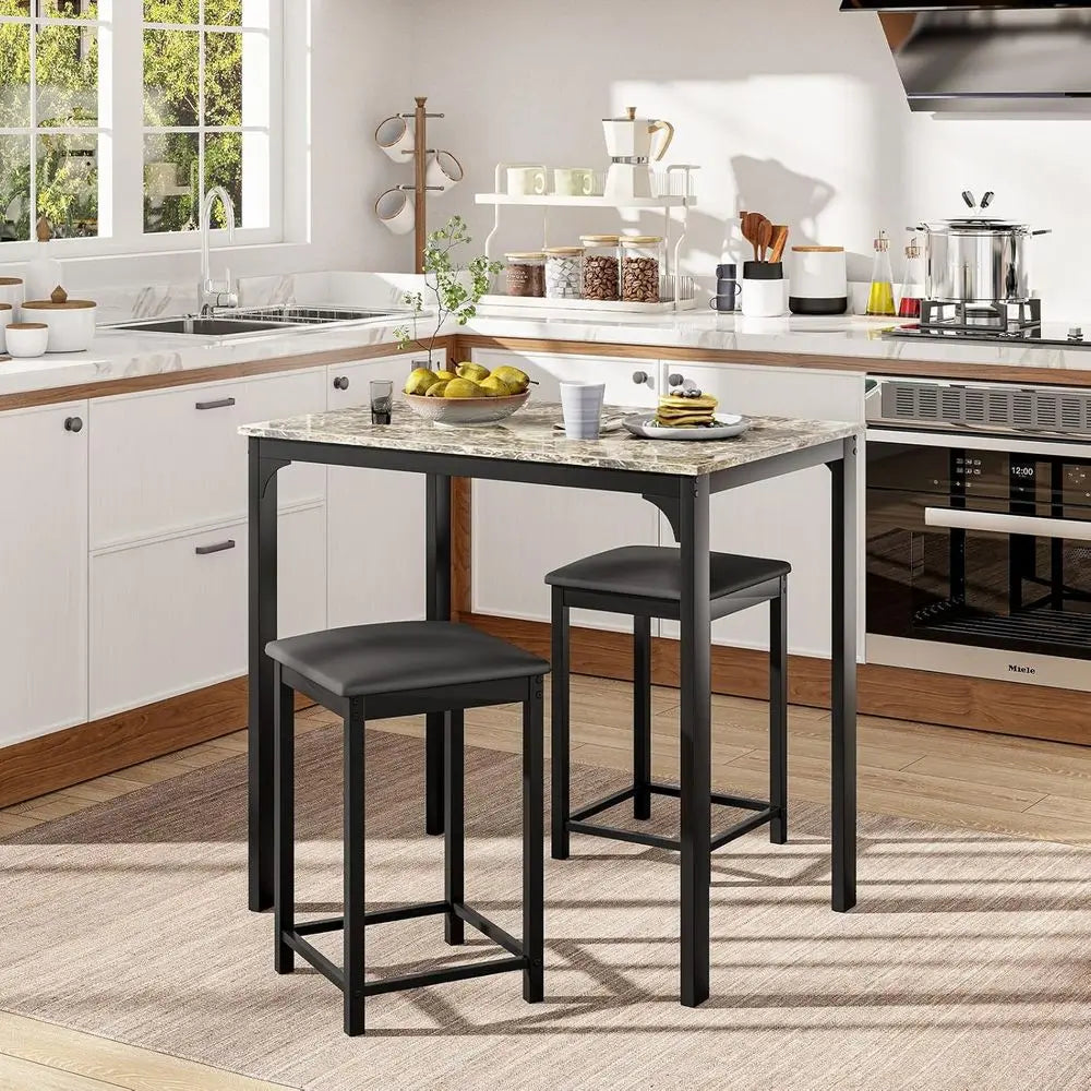 3-Piece Marble-Top Dining Set with 2 Chairs, Modern for Home or Hotel Dining