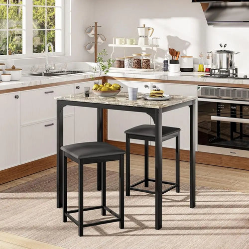 3-Piece Marble-Top Dining Set with 2 Chairs, Modern for Home or Hotel Dining