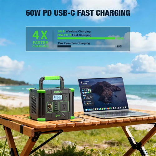 300W Portable Power Station with Solar Charging, 288.6Wh Backup Battery for Camping, Outdoor, Home & RV Use
