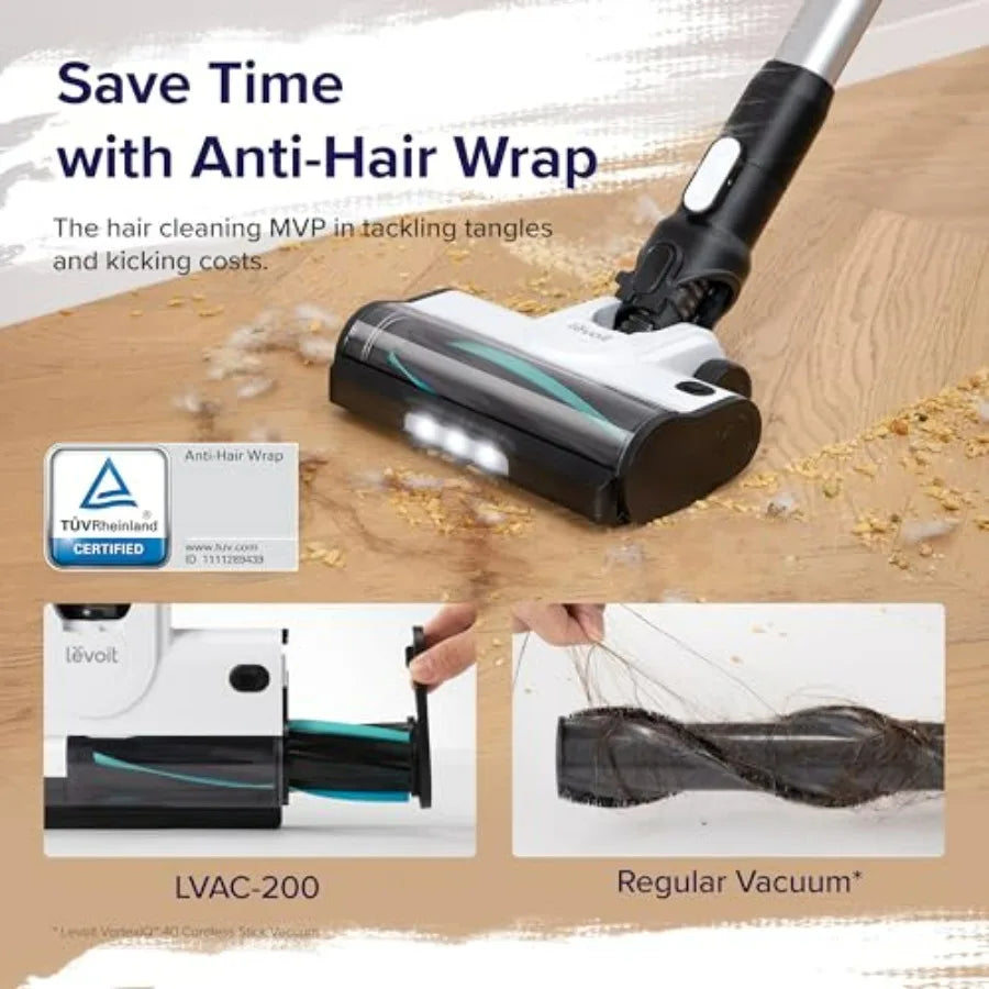 Cordless Stick Vacuum Cleaner with Tangle-Resistant Brush 50-Minute Runtime Powerful Suction Rechargeable Lightweight Design fo