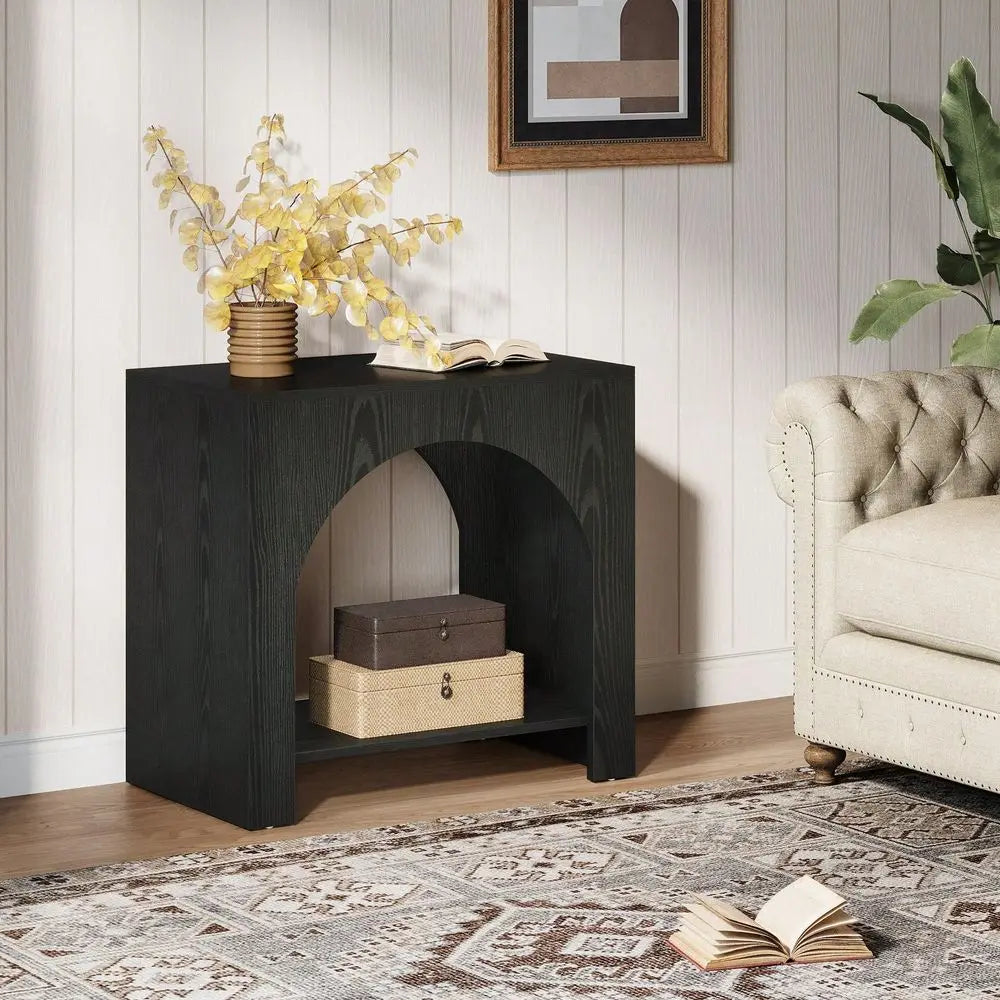 Farmhouse End Side Table, Large Sofa Side Table With HeavyDuty Wooden Pedestal For Living Room, Bedside Nightstand With Storage