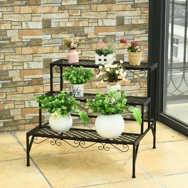 Elegant Three-Tier Metal Plant Stand with Modern Design for Indoor or Outdoor Use, Rust-Resistant Finish, Perfect for Flowers