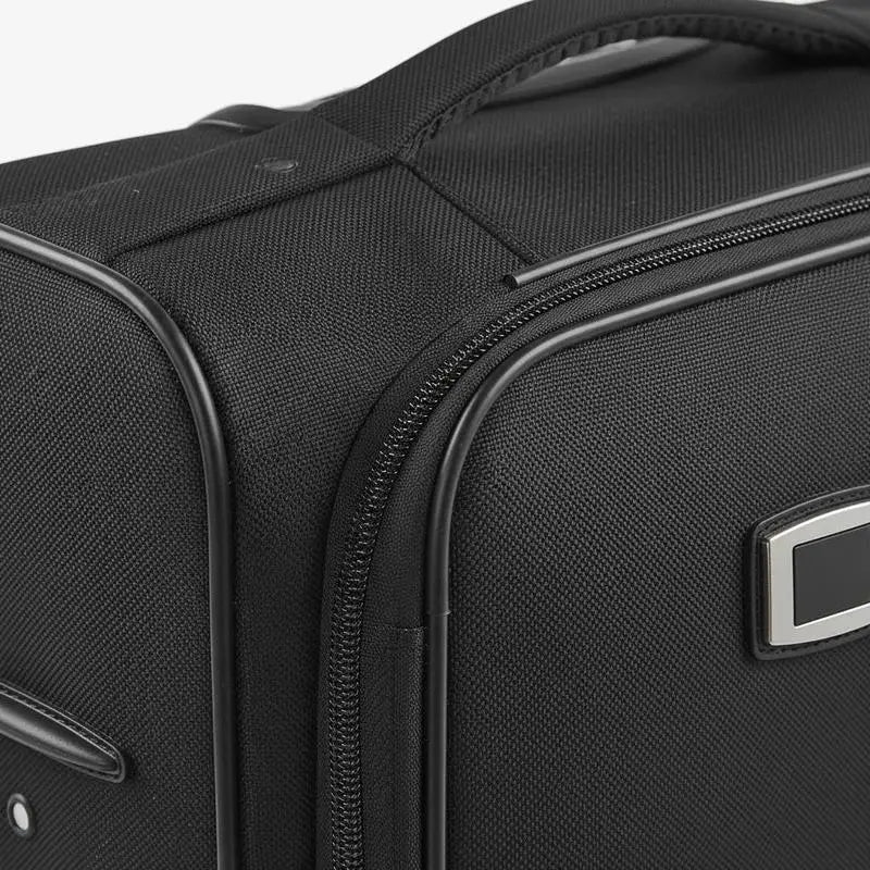 Expandable Softshell Trolley 24-Inch For Business Travel Family Vacation Overseas Study, Medium Checked Suitcase Built-in TSA Lock Multi-directional Spinner Wheels Black Polyester Fabric