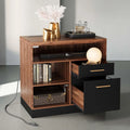 2 Drawer Wood File Cabinet, Filing Cabinet for Home Office with Lock, Power Outlets, Storage Shelves, Lateral File, Customized