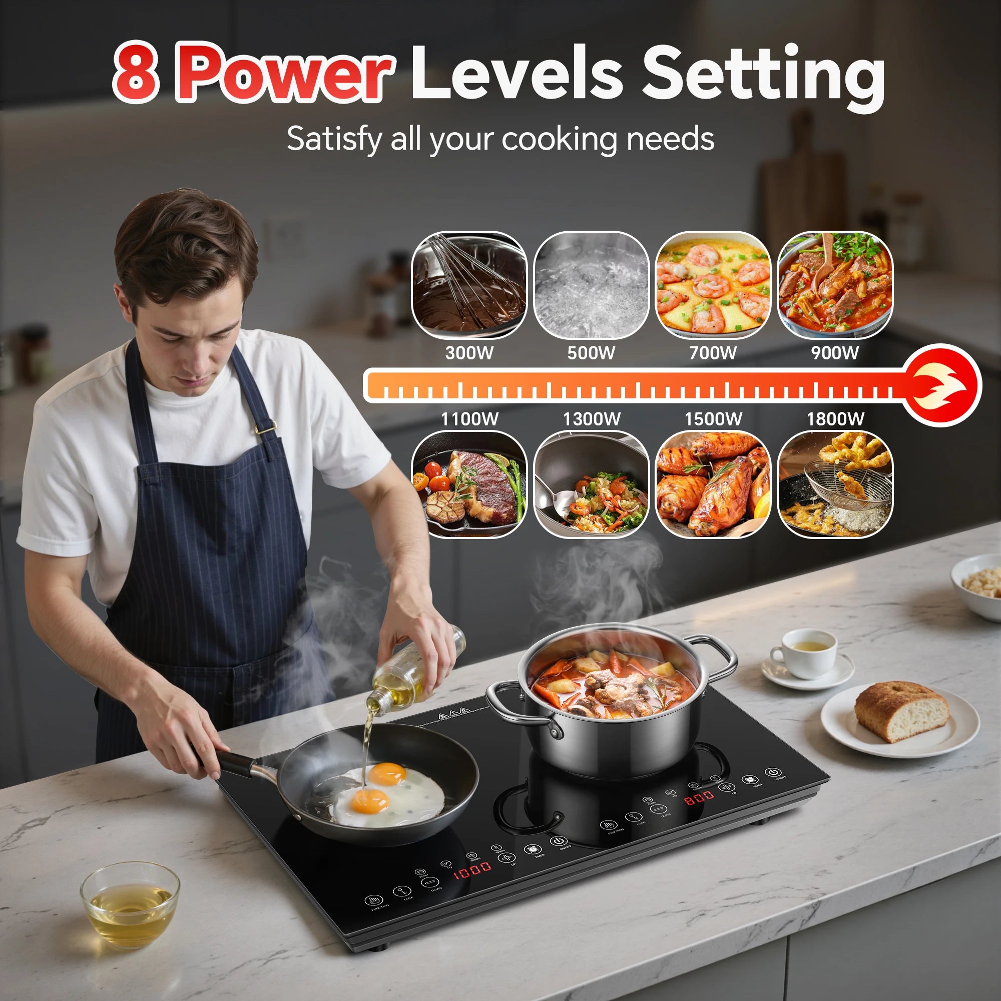 24/36 inch 1800/10800W  2/5 Burner Induction Cooktop Touch Control in Black 8/9 Power Level