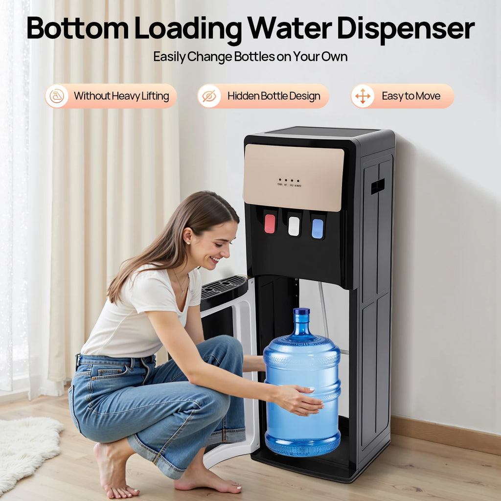Modern Bottom Loading Hot/Cold Water Dispenser, Energy-Saving Triple Temp Dispenser, Easy Bottle Change for Home Office Kitchen