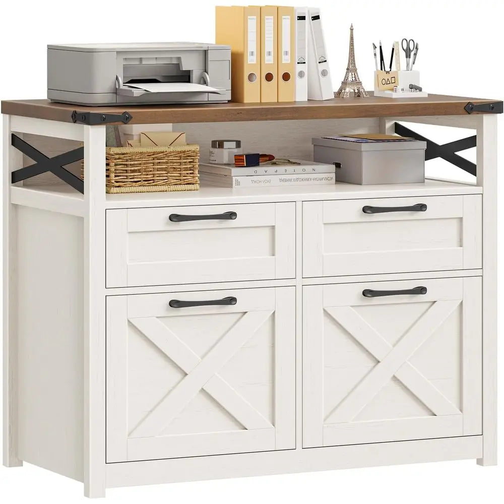 Open Storage Shelving Cabinet for A4 Documents, Home Office Organizer, Printer Stand - White
