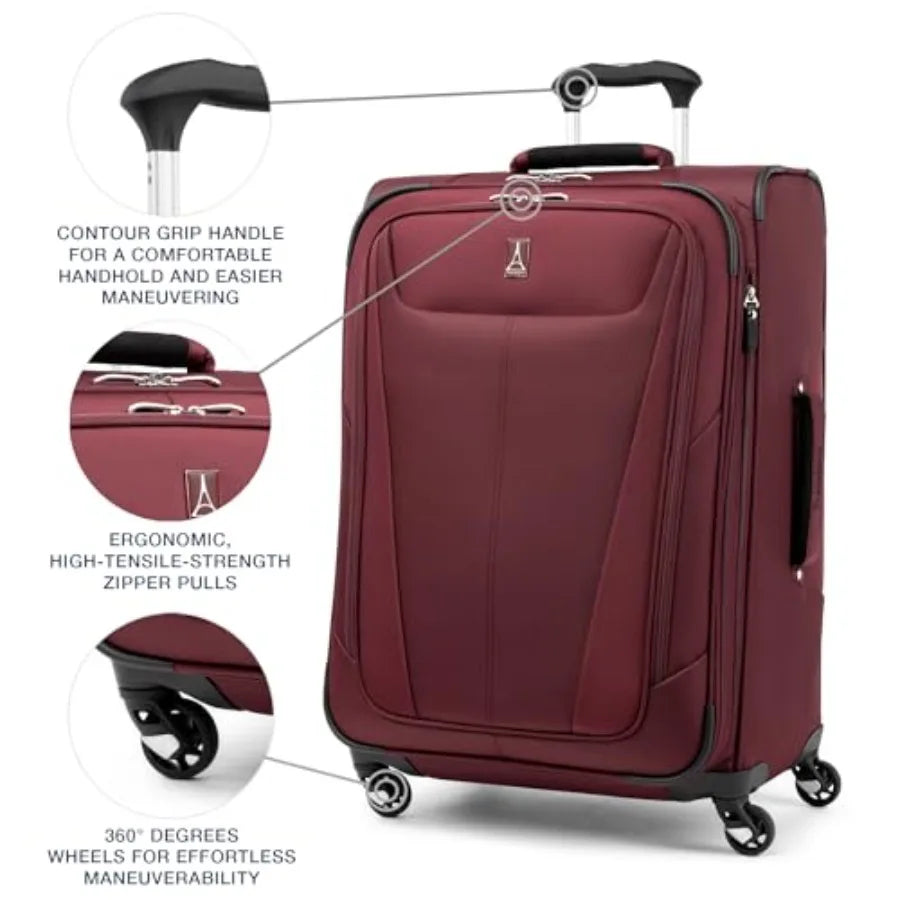 Maxlite 5 Softside Expandable Luggage with 4 Spinner Wheels Lightweight Suitcase for Men and Women Burgundy Checked-Medium 25-I