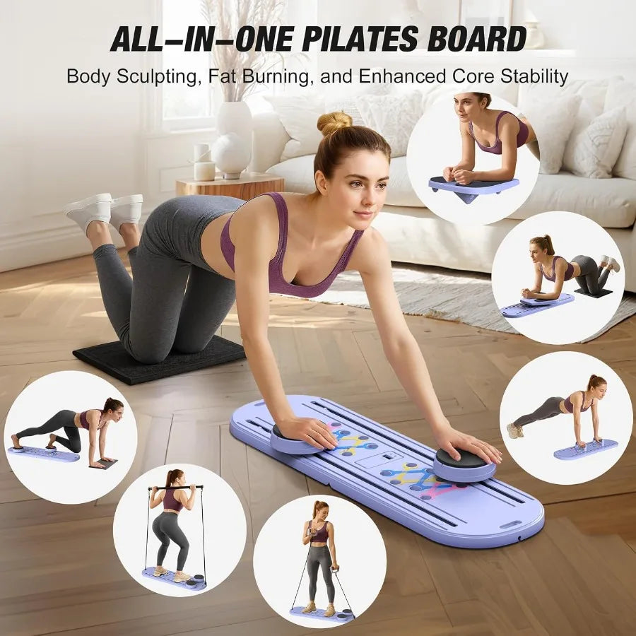 WARMOUNTS Pilates Board for Home Workout 7-in-1 Multifunctional Pilates Reformer Set with Timer Portable Foldable Equipment for