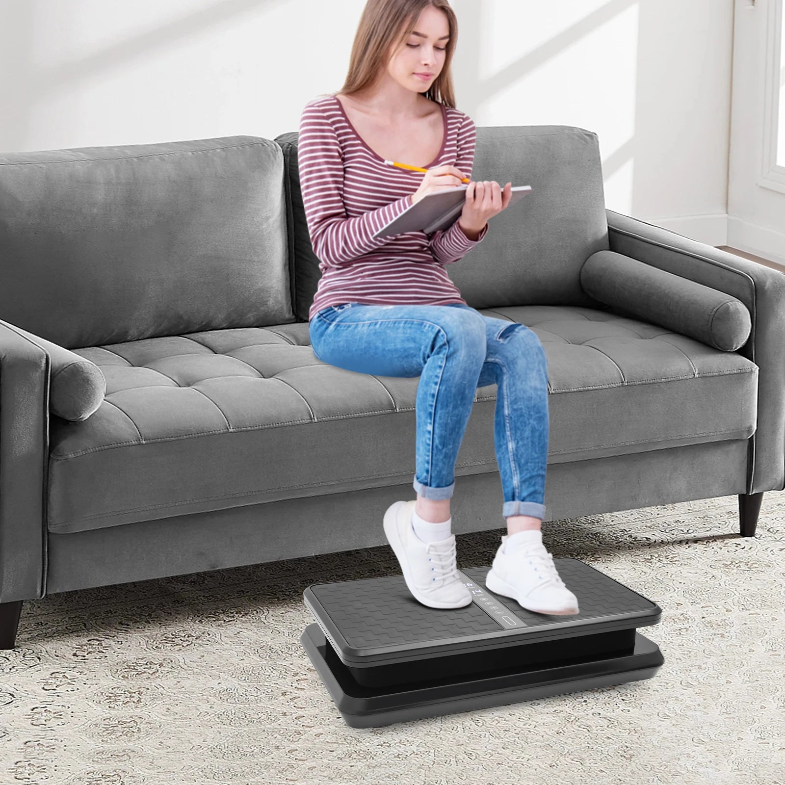 200W Vibration Plate Exercise Machine Power Vibration Shake Platform Whole Body Weight Loss with 2 Resistance Band &  Remote