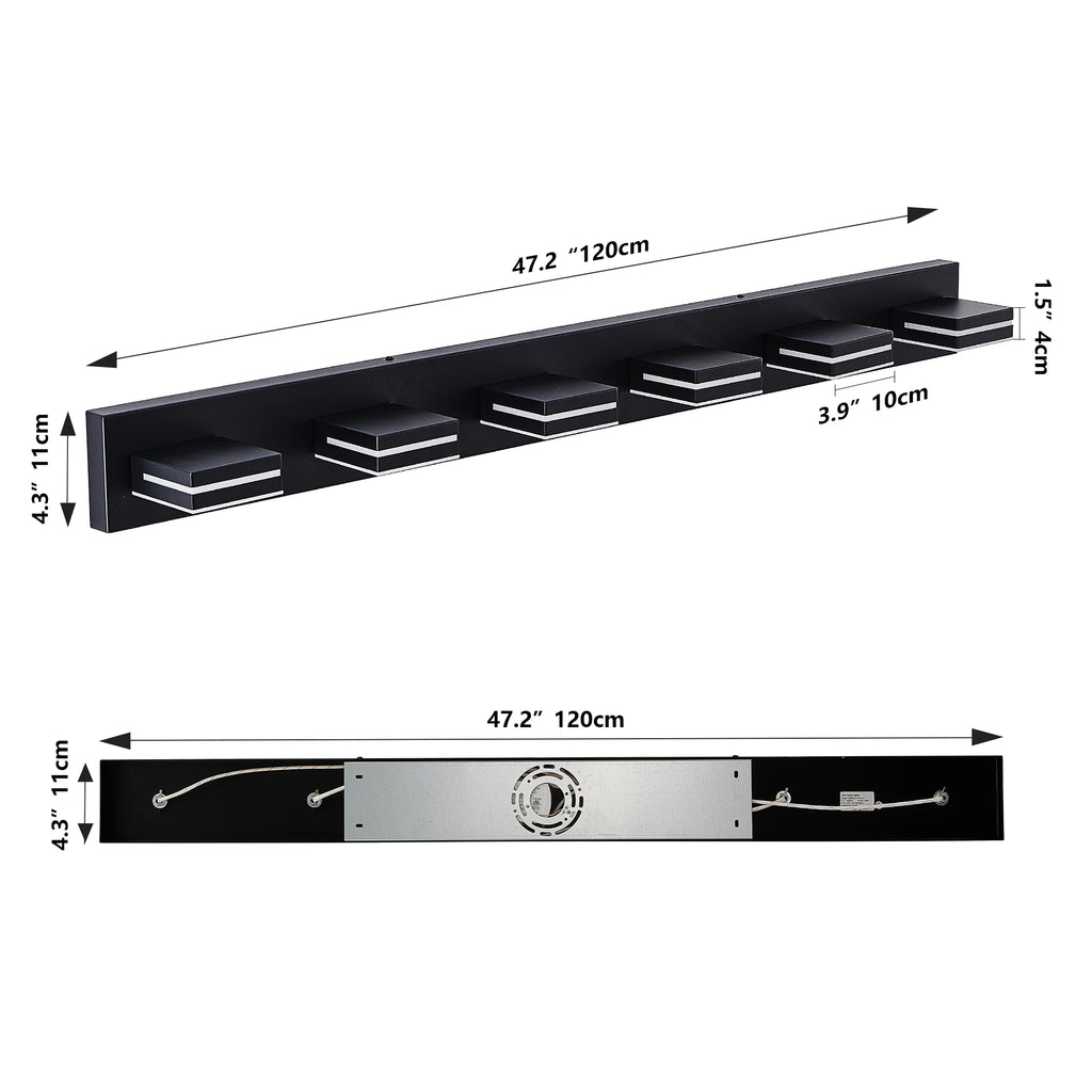 6-Lights  Modern Black LED Vanity Light, Wall Sconce for Bathroom and Mirror, Sleek Minimalist Design, Energy-Efficient