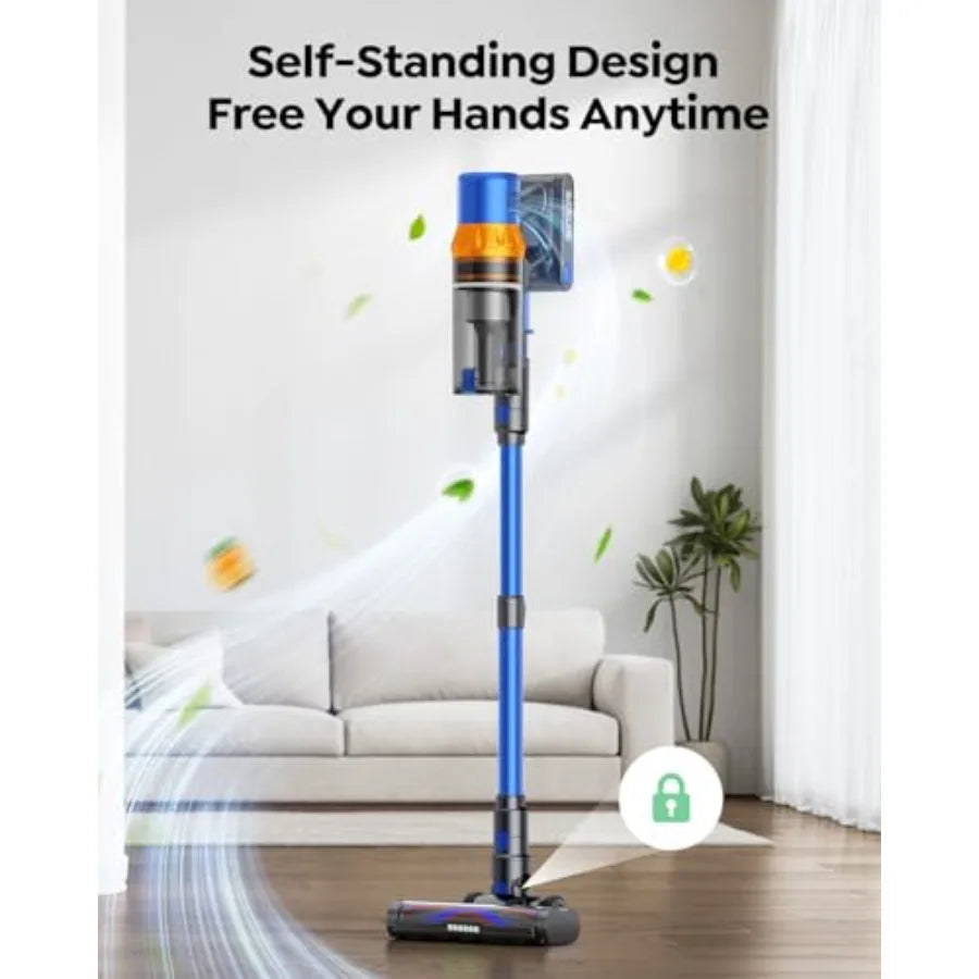 Cordless Vacuum Cleaner 650W 55KPa 70Mins Stick Vacuum with Bendable Wand 3.3ft Hose Auto Mode Self-Standing Aromatherapy V-Sha