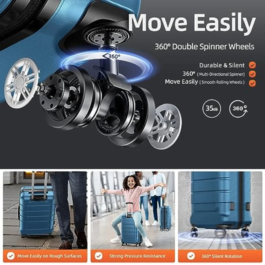 Luggage Sets Expandable 100 PC Durable Suitcase Sets Double Wheels TSA Lock 4 Piece Luggage Set Navy