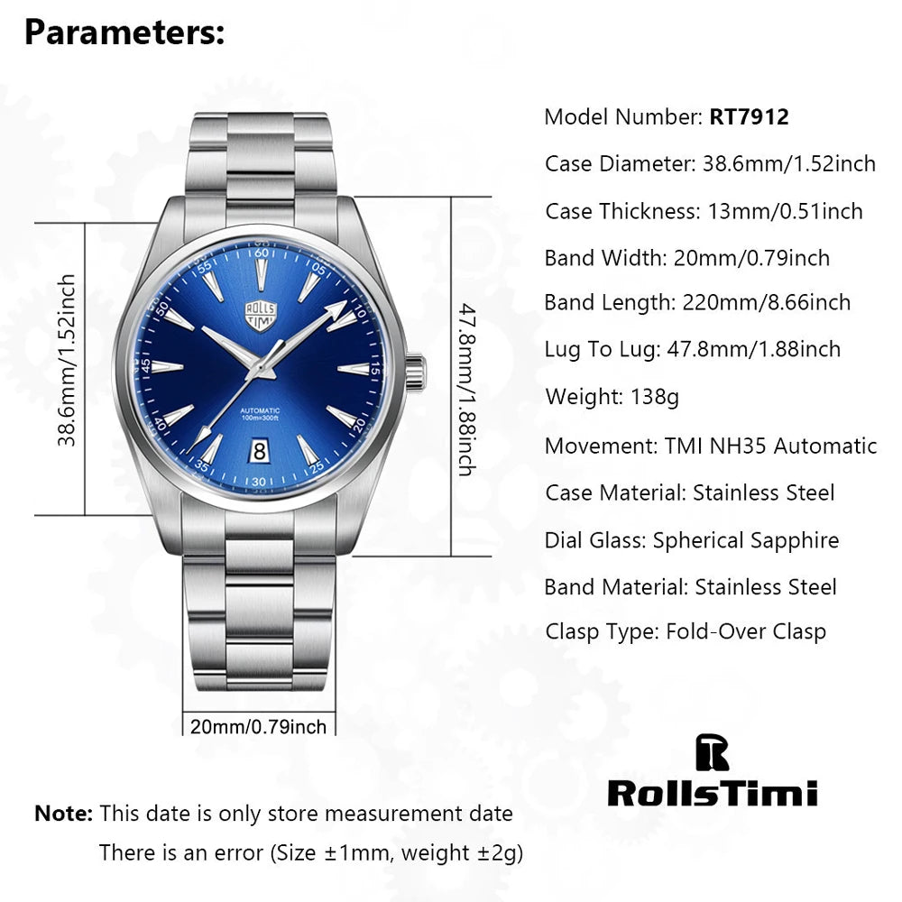 2025 New RollsTimi Men's Watches NH35 Automatic Watch For Men Mechanical Wristwatch AR Sapphire Mirror Luminous Waterproof Clock