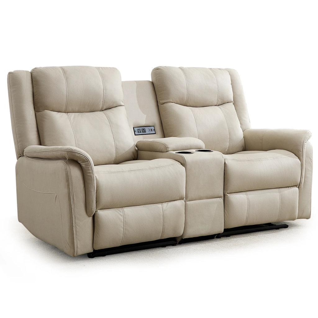 Korser 2-Seater Loveseat Recliner, Reclining Sofa with USB Ports, Cup Holders for Home Theater