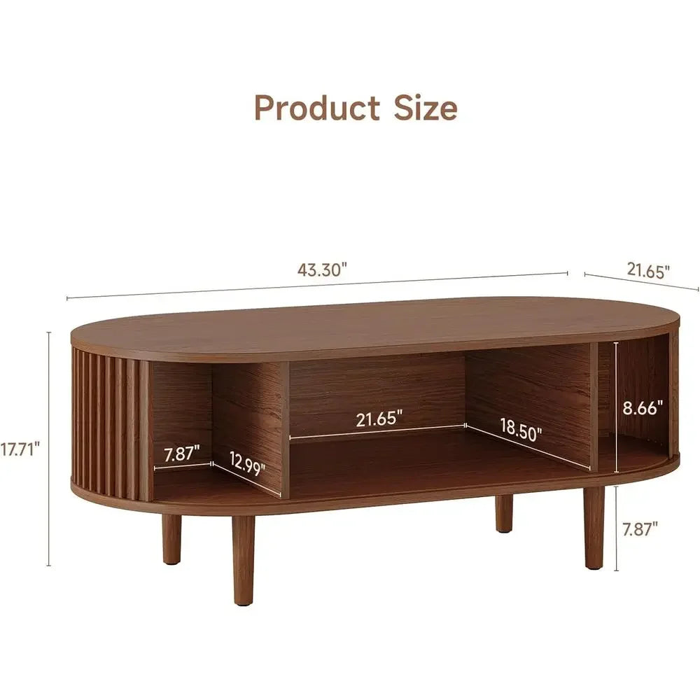 Mid-Century Modern Coffee Table with Storage, 43 Walnut Living Room Table for Small Spaces