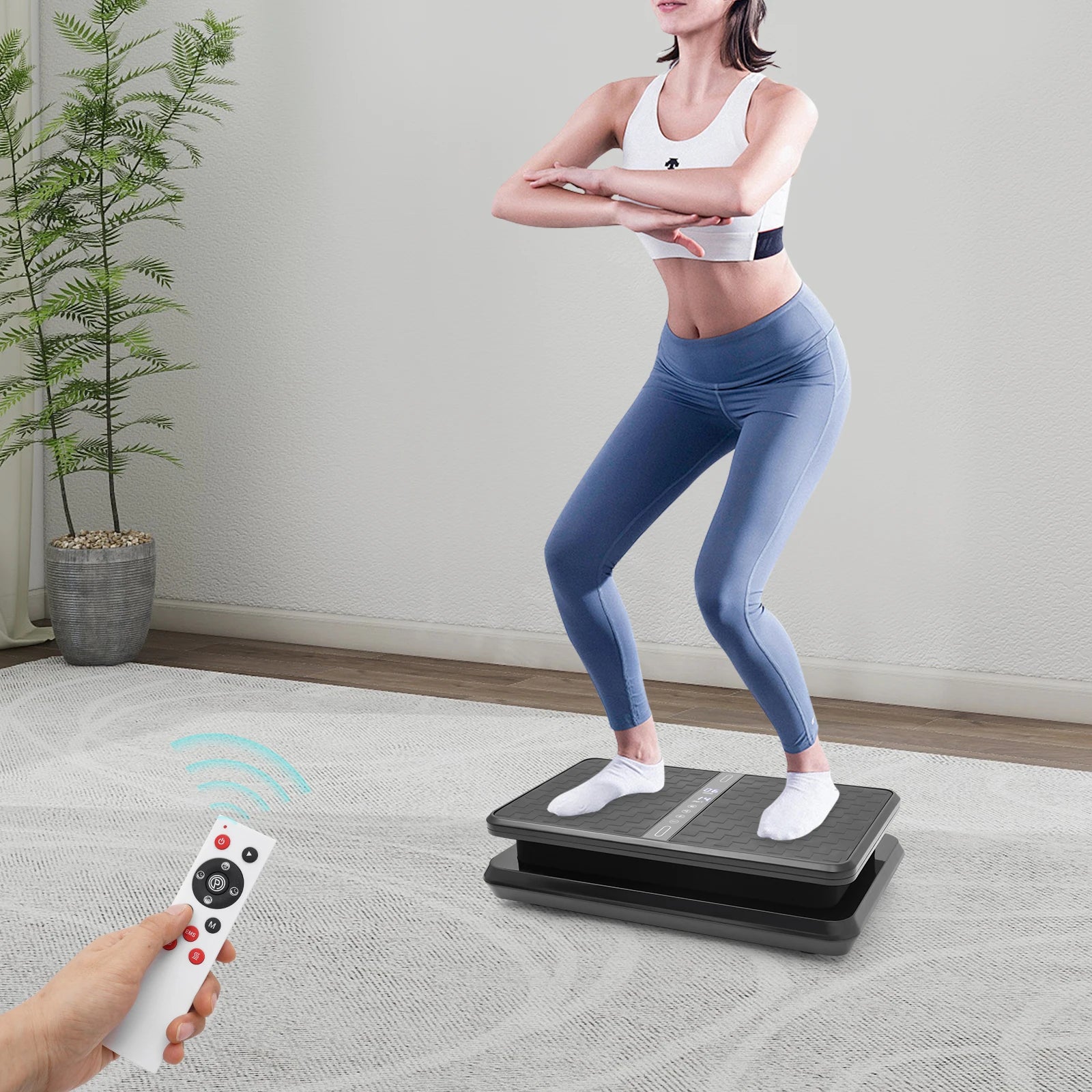 200W Vibration Plate Exercise Machine Power Vibration Shake Platform Whole Body Weight Loss with 2 Resistance Band &  Remote