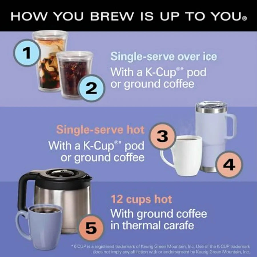 FlexBrew Advanced 5-in-1 Thermal Programmable 12 Cup Drip and Single Serve Hot Iced Coffee Maker with Movable 60oz Water Reserv