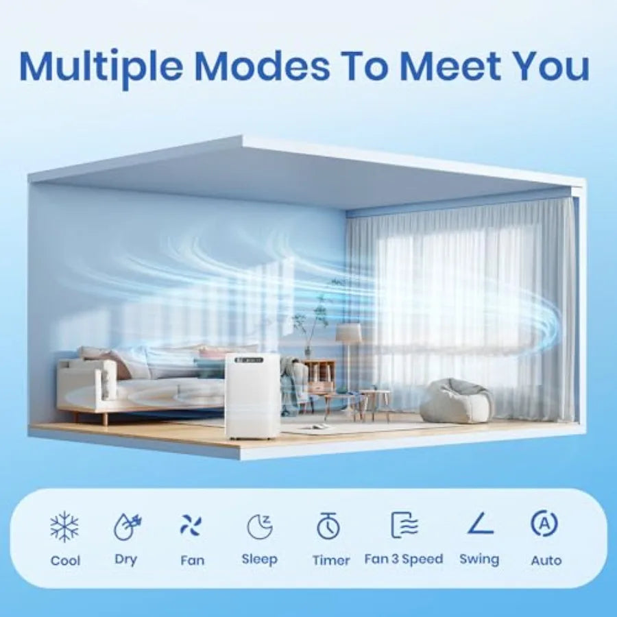 14000 BTU Portable Air Conditioner for Room Cooling up to 700 Sq. Ft 3-IN-1 Quiet Unit with Dehumidifier Fan Remote Control Sma
