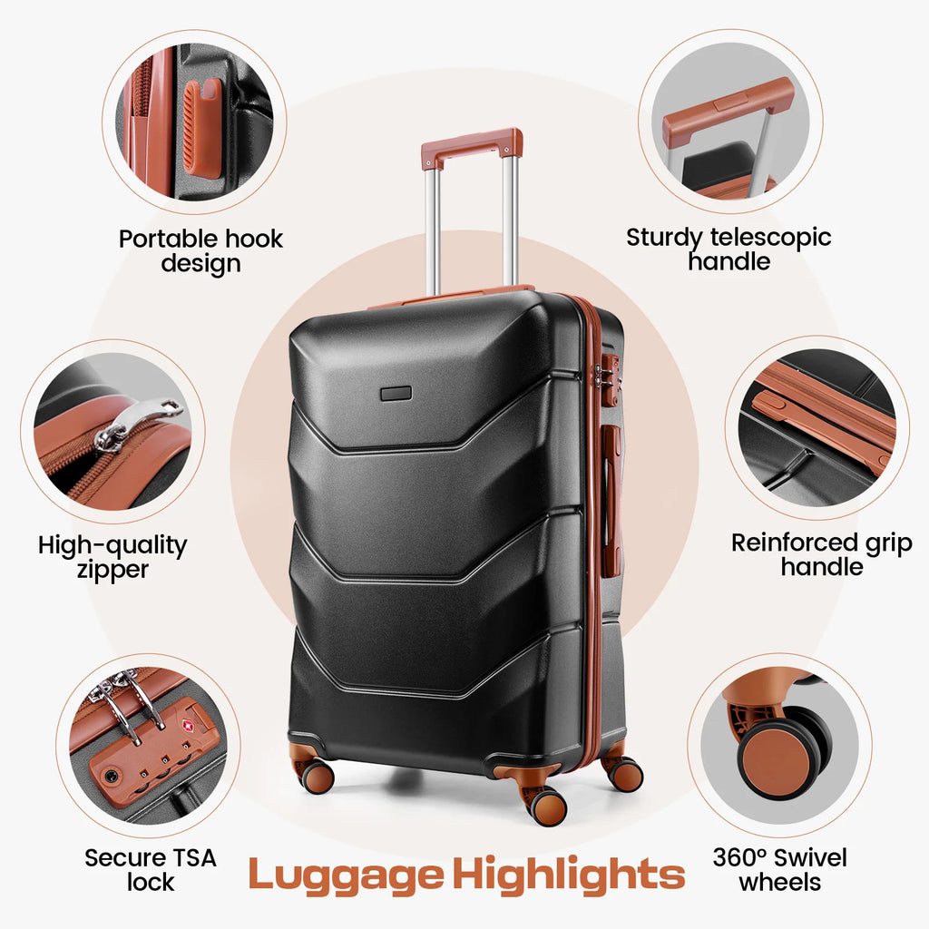 3pcs Luggage Set ABS Hardshell Suitcase With Spinner Wheel TSA Lock Side Hook Carry On Luggage For Business Trip 20/24/28 Inch