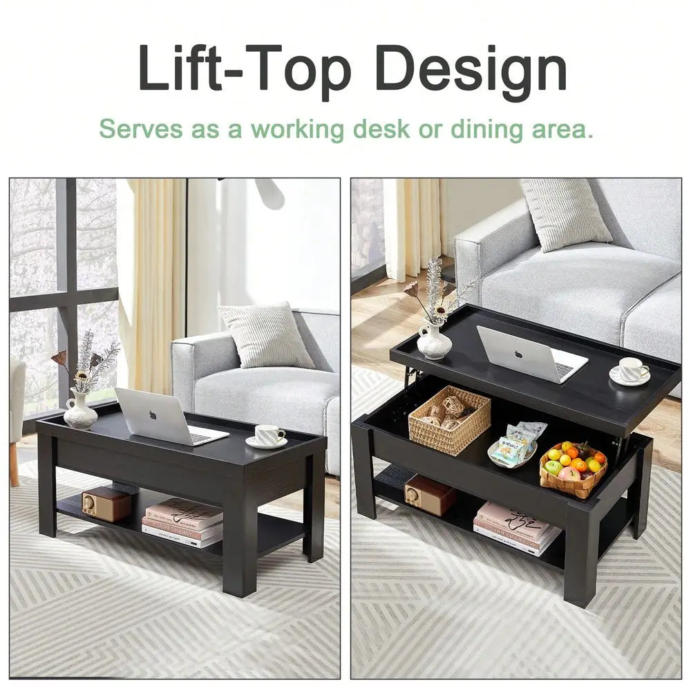 Lift Top Coffee Table For Living Room,Small Coffee Table With Storage, Adjustable Shelf And Storage Compartment, Mid Century Mo